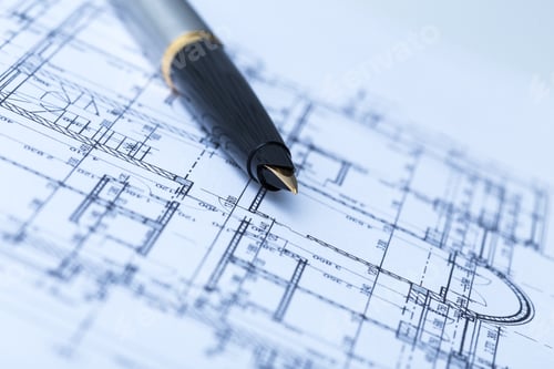 Preview: Pen and architectural blueprints