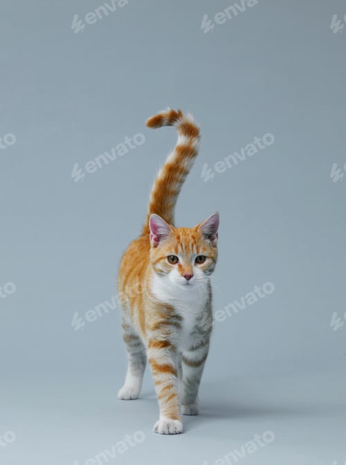 Preview: Red cat walking isolated on white background