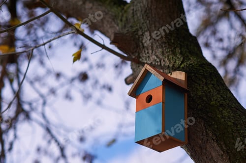 Preview: Beautiful multi-colored birdhouse in the Park.