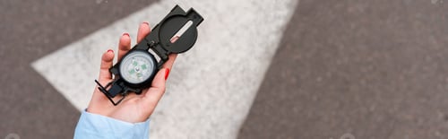 Preview: panoramic shot of woman holding vintage compass