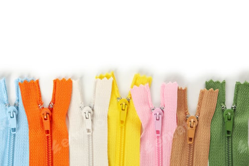 Preview: Color zippers isolated on white background, space for text