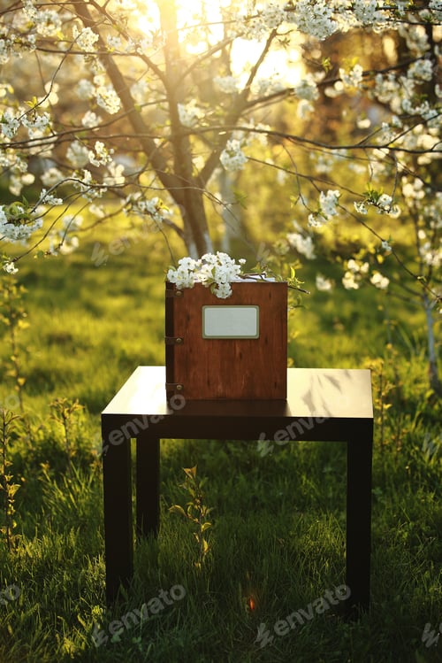 Preview: wooden photobook on the table. place for the inscription