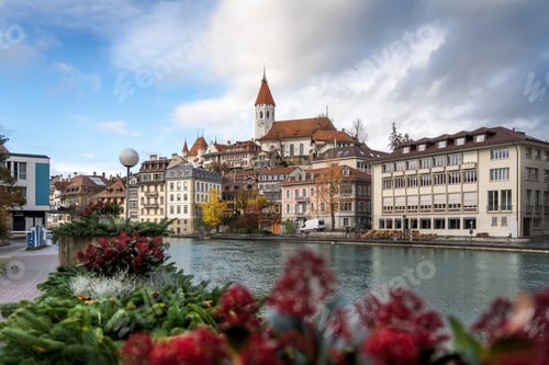 Preview: Aare river promenade and Thun Skyline - Thun, Switzerland