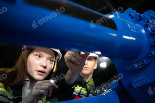 Preview: Both of engineers working together in a robotic arm factory, Robotic arm industry