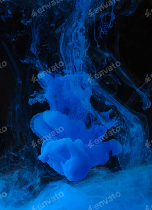 Preview: Blue ink in water on black background.