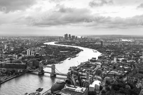 Preview: Aerial view of London cityscape from the Shard in London, UK, overlooking the River Thames.