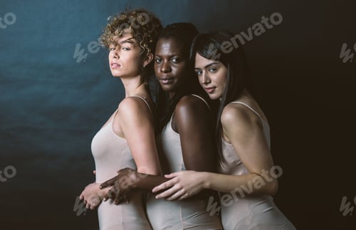 Preview: Three girls from different ethnicities posing in studio for a "body positivity" photo session