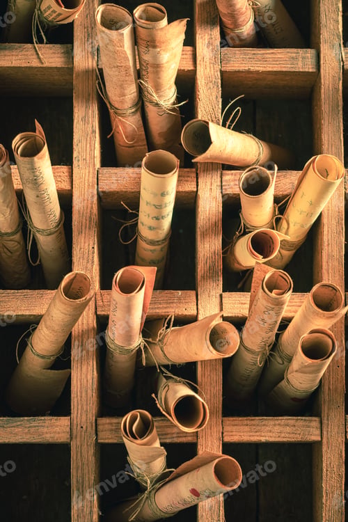 Preview: Closeup of scribe library full of enchanted scrolls