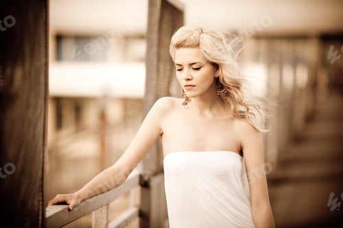 Preview: Monochrome photo romantic young beautiful girl thinking about something