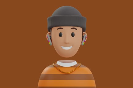 Preview: Stylized character in a beanie and striped shirt.