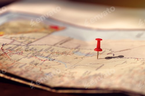 Preview: Putting pins to destination on map. Plan travelling and relax with holiday concept.