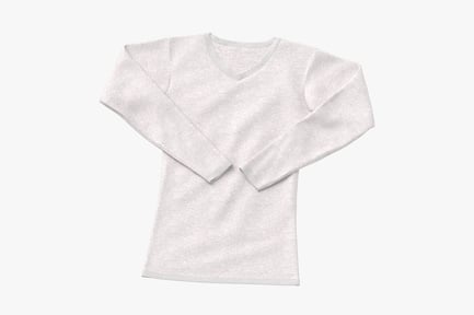 Preview: Flat Long Sleeve V-Neck Top - Heather White