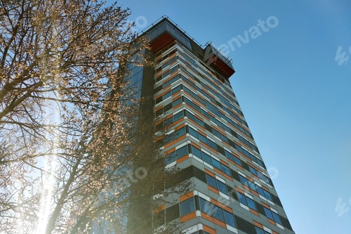 Preview: Low angle view of high multistorey office building