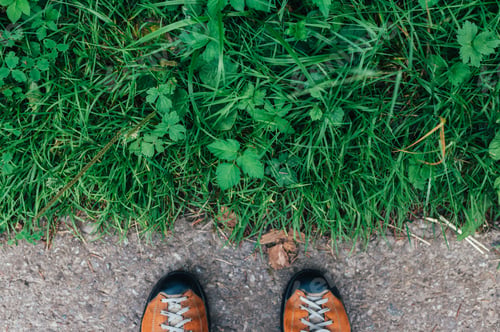 Preview: Orange hiking boots on dirt trail path outdoor adventure walking