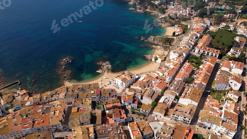 Preview: Aerial view of Costa Brava paradise beach in summer. Calella de Palafrugell village