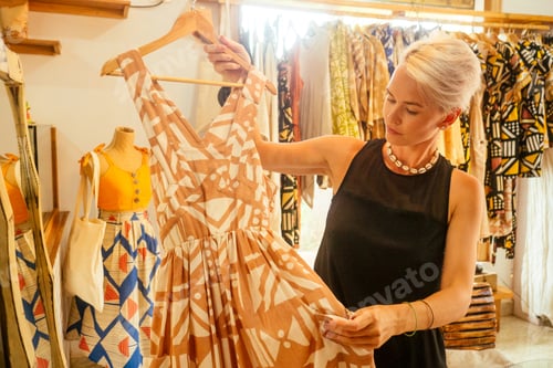 Preview: woman professional stylist making the choice in bali shop