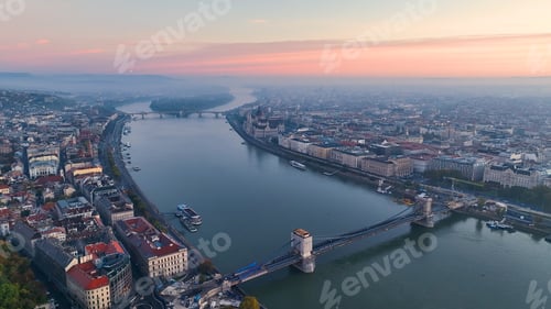Preview: Aerial view of Budapest Hungarian Parliament Building at sunrise, Hungary