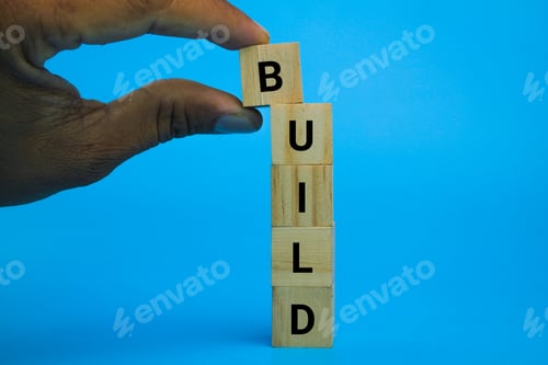 Preview: wooden cubes arranged vertically with the word build.