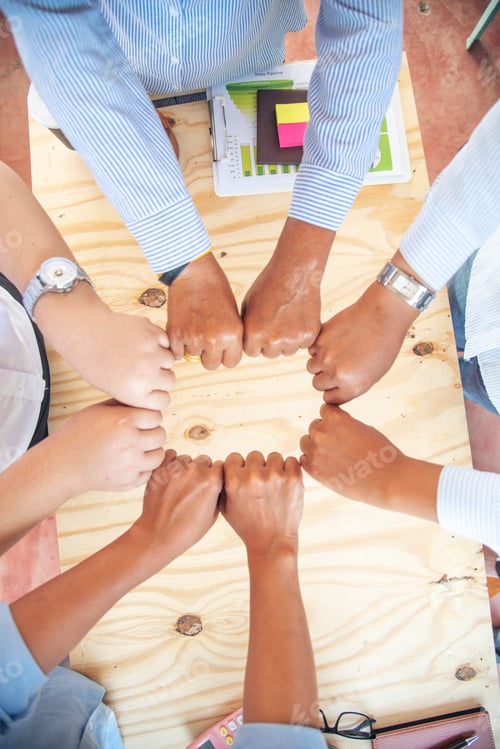 Preview: Diversity multiethnic high five group of business people success team hands together
