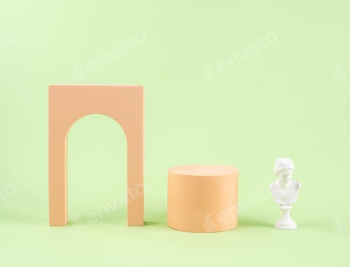 Preview: Geometric shapes pastel color stand podium mockup for product display on green background