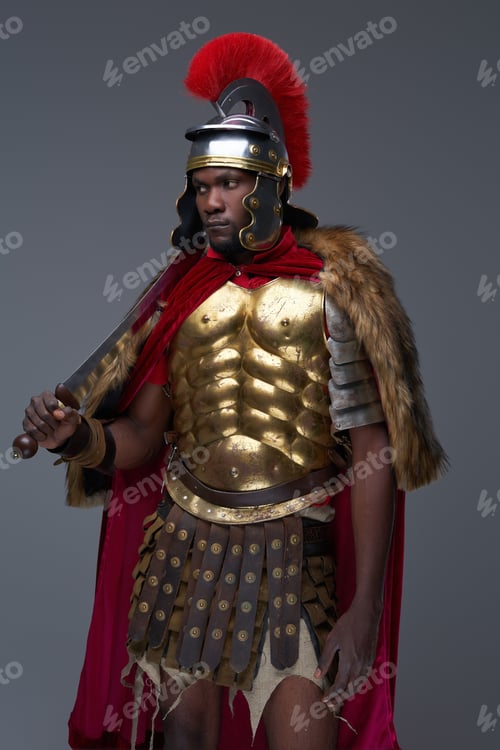 Vista previa: Antique imperial warrior with sword and fur