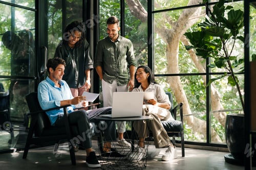 Preview: Mixed team of software engineers brainstorming ideas. Diverse app developers collaborating as group