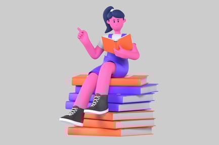 Preview: Girl studying stack of books