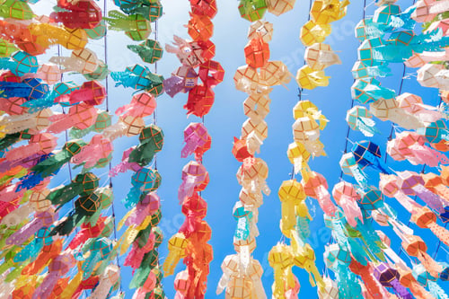 Preview: Colorful lanterns or lamps. Traditional festival, Thailand. Ceremony Celebration