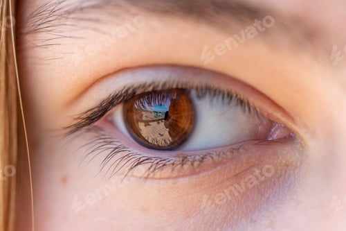 Preview: Closeup shot of a brown eye of a white Caucasian girl
