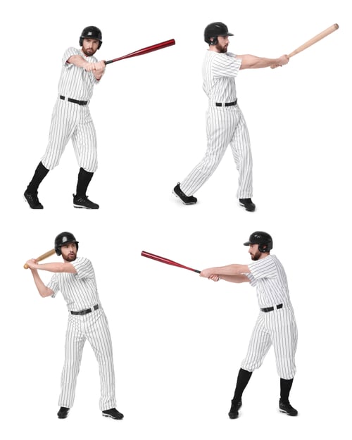 Preview: Baseball player with bat on white background, set of photos
