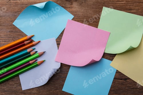 Preview: Colorful pencils and memo stickers
