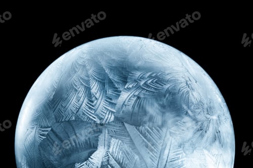 Preview: Frozen Water Bubble with Icy Pattern on Black
