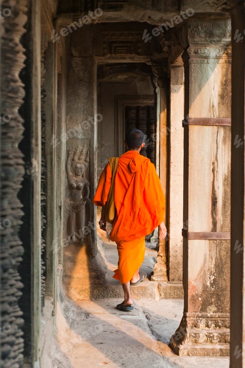 Preview: Buddhist monk at Angkor Wat, Angkor Temple Complex, Cambodia, Southeast Asia, Indochina, Asia, South
