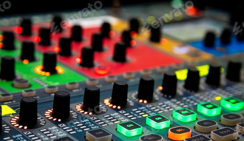 Preview: Sliders and buttons on Audio Mixing Desk at live event