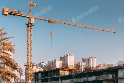 Preview: Construction Crane Is Involved In Development Of A New Multi-storey Residential Building