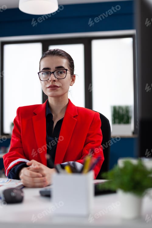 Preview: Successful businesswoman in corporate financial company office