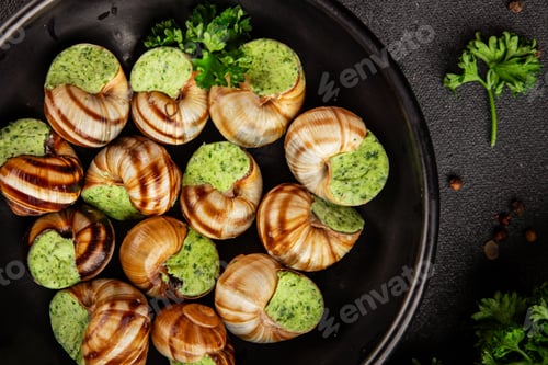 Preview: Escargot food with green butter French cuisine food preparation tasty food