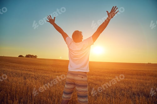 Preview: Man With Arms Wide Open In Nature.