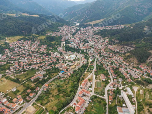 Preview: Devin, Bulgaria. Aerial view to the small city in the mountains.