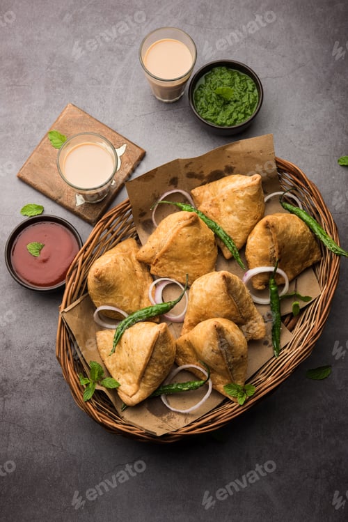 Samosas with Chutney and Tea