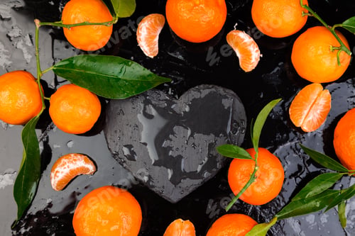 Preview: Tangerine around with black slate heart shaped.