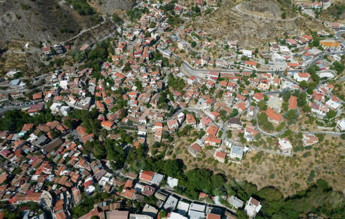 Preview: Aerial drone photograph of the mountain village of Palaichori. Nicosia Cyprus