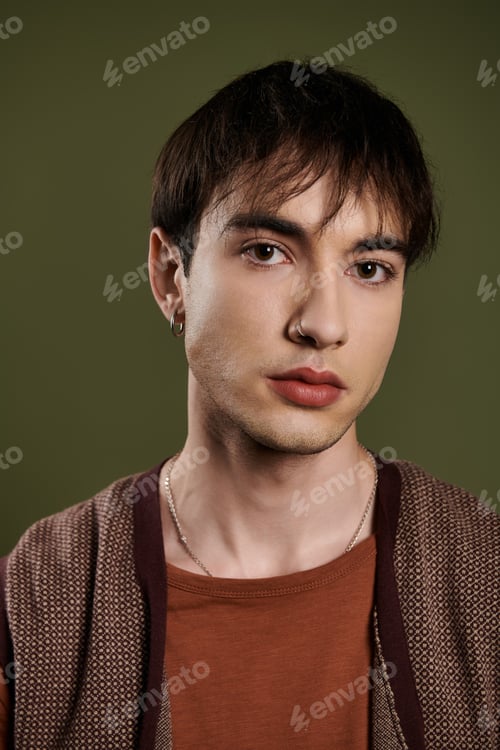 Preview: A Mans Gaze, A Vibrant Green Backdrop