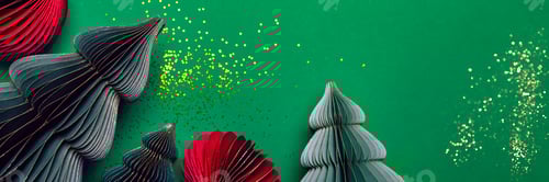 Preview: Stylish Holiday Trees on Green with Glittering Lights