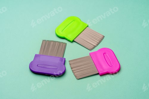 Preview: Three combs for lice removing on green background
