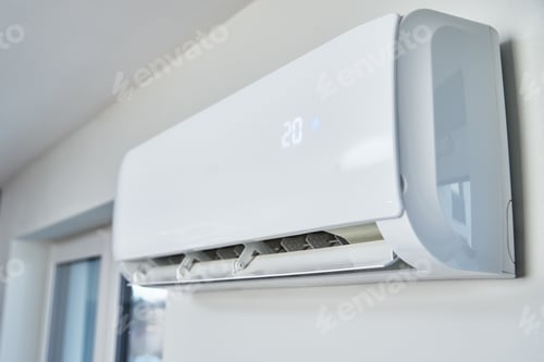 Preview: Air conditioner hanging on the wall, close up