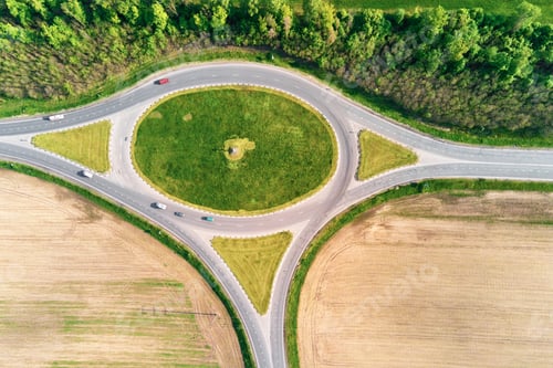 Preview: Aerial view of circle crossroad