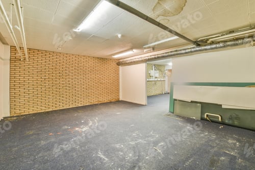 Preview: Dilapidated Empty Room with Brick Wall and Carpet