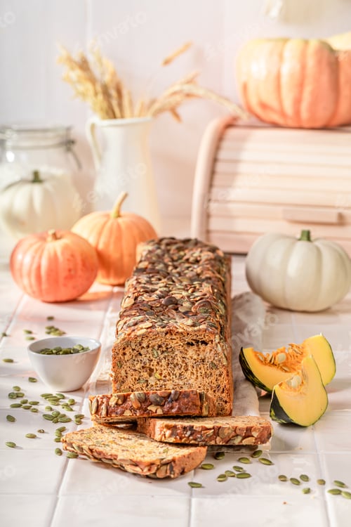 Preview: Homemade pumpkin bread made of squash seeds.