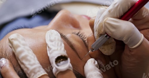 Preview: Asian woman gets facial beauty procedure, microblading procedure